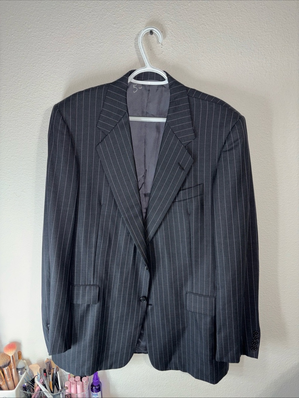 Hickey Freeman Black Pinstripe Men's Suit 42 Long